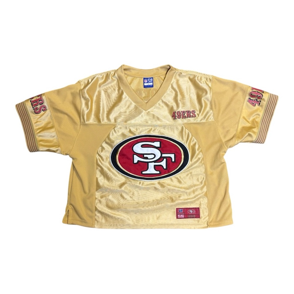 San Francisco 49ers Cropped Jersey Women’s Large Gold NFL Gameday Niners SF Logo